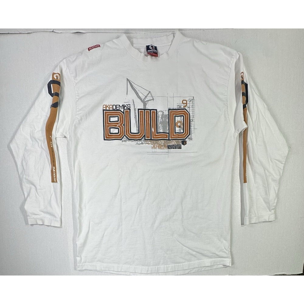 Akademiks Build Long Sleeve Shirt XXL White Graphic Streetwear Y2K Hip Hop